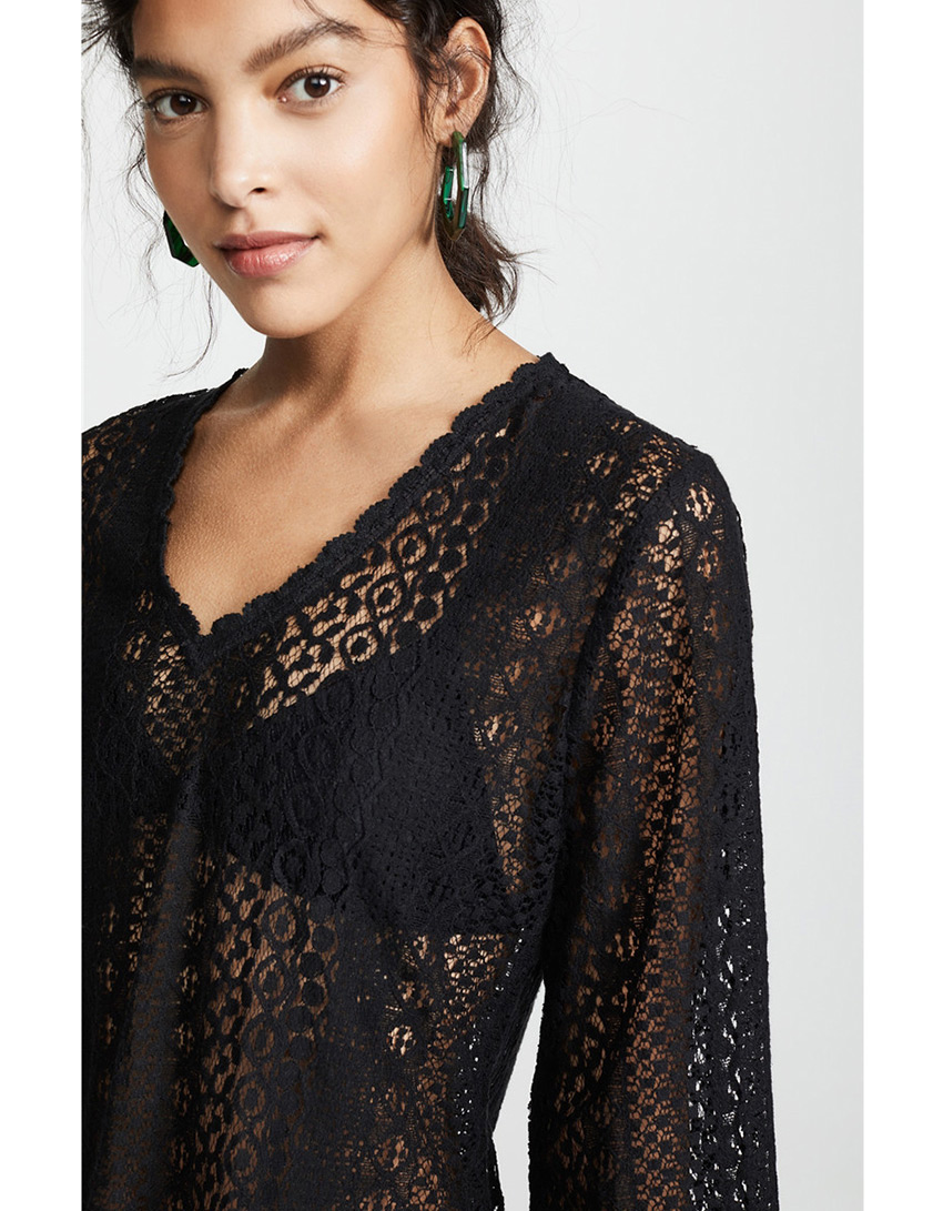 Fashion Black Lace Cutout Long Sleeve Dress,Mini & Short Dresses