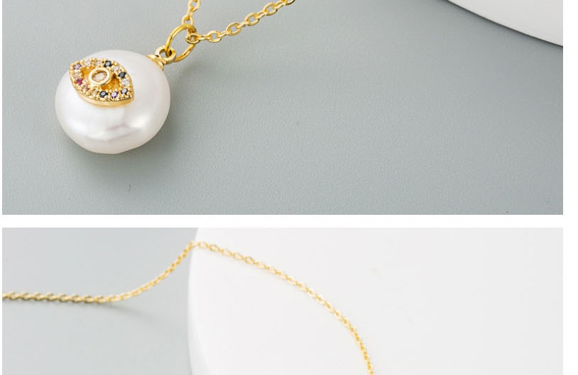 Fashion Golden Brass Pearl And Color Zircon Eye Necklace,Necklaces