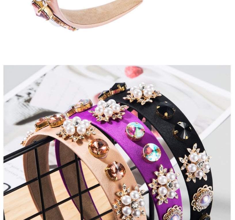 Fashion Black Wide-edged Diamond-pearl Flower Geometry Hoop,Head Band