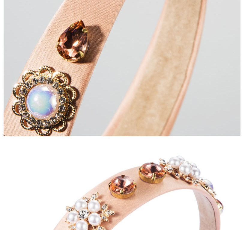 Fashion Fuchsia Wide-edged Diamond-pearl Flower Geometry Hoop,Head Band