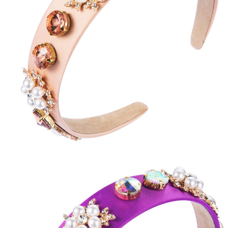 Fashion Pink Wide-edged Diamond-pearl Flower Geometry Hoop,Head Band