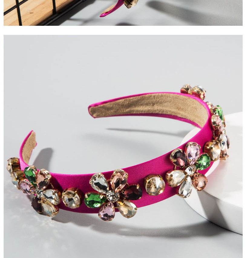 Fashion Khaki Geometric Inlaid Glass With Diamond Flower Headband,Head Band