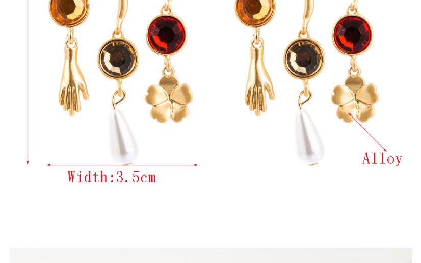Fashion Color Dendrite Alloy Palm Flower With Resin Diamond Imitation Pearl Earrings,Drop Earrings