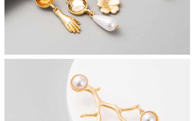Fashion Color Dendrite Alloy Palm Flower With Resin Diamond Imitation Pearl Earrings,Drop Earrings