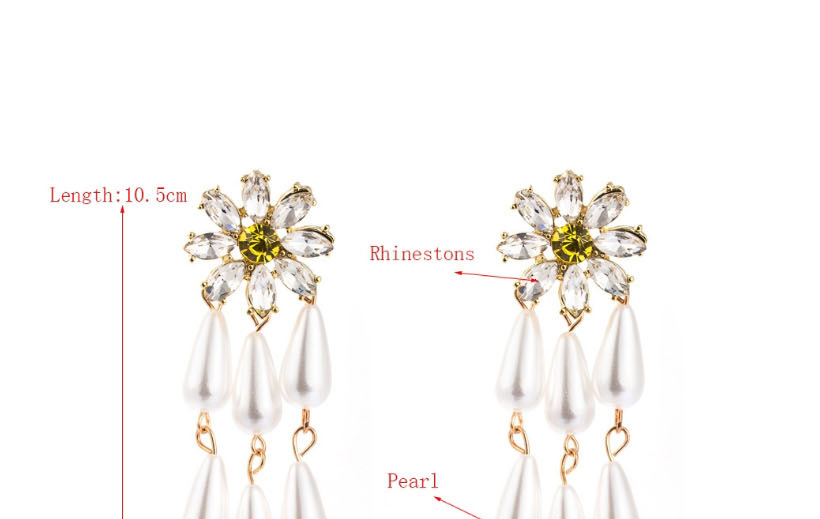 Fashion White Tassel Alloy Pearl And Diamond Flower Earrings,Drop Earrings