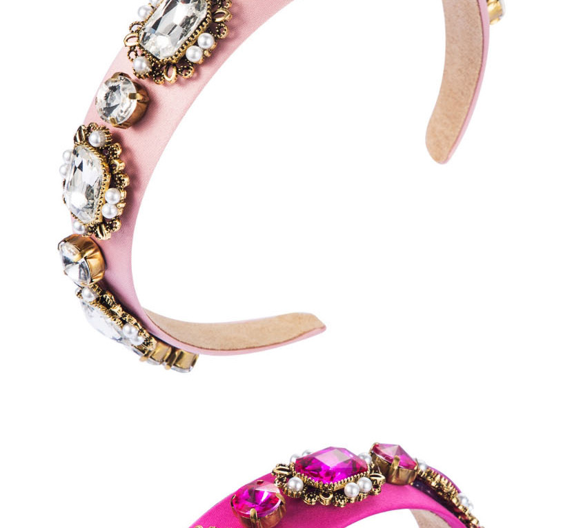 Fashion Pink Gold-plated Brass Hoop With Pearl Diamond Geometry,Head Band