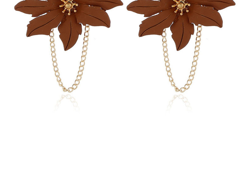Fashion Brown Maple Leaf-shaped Hollow Flower Alloy Chain Earrings,Drop Earrings