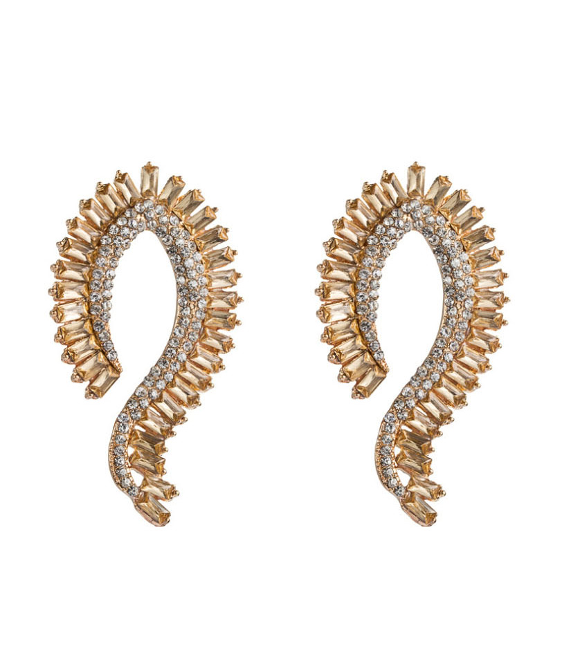 Fashion Brown Geometric C-shaped Diamond Earrings,Stud Earrings