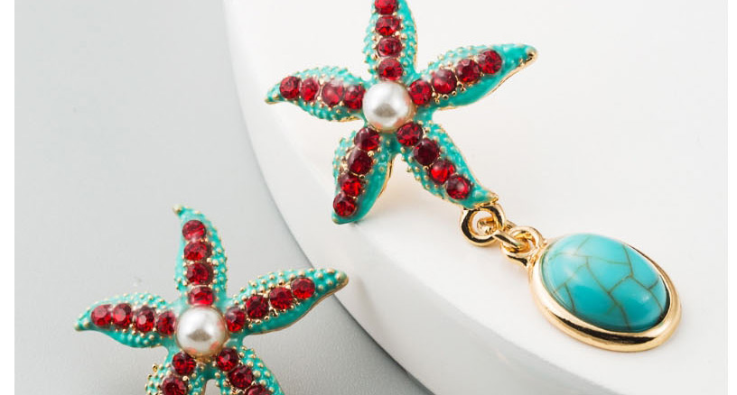 Fashion Golden Pearl Pentagram Cutout Earrings With Rhinestones,Drop Earrings