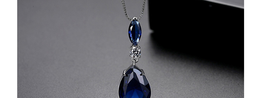 Fashion Blue Zirconium Bronze Rhinestone Geometric Drop Necklace,Necklaces