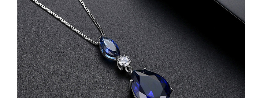 Fashion Blue Zirconium Bronze Rhinestone Geometric Drop Necklace,Necklaces