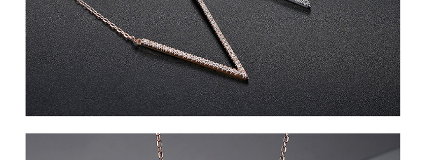 Fashion Platinum Alphabet V-shaped Zirconium Copper Necklace,Necklaces