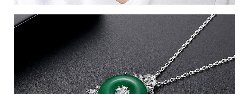 Fashion Platinum Cubic Zirconia Green Chalcedony Flower Geometric Necklace,Necklaces