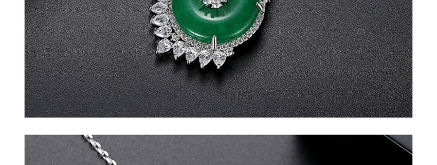 Fashion Platinum Cubic Zirconia Green Chalcedony Flower Geometric Necklace,Necklaces