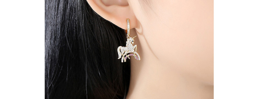 Fashion Platinum Unicorn Earrings With Electroplated Copper And Zircon,Earrings