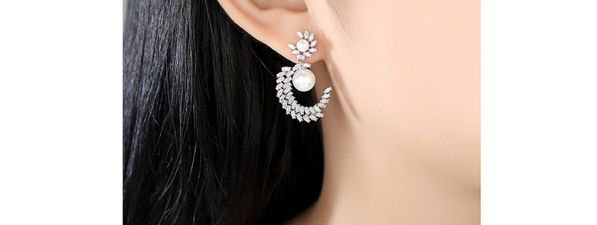 Fashion Gun Black Cubic Zirconia Pearl Geometric Earrings,Earrings