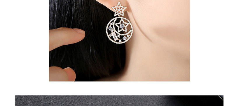 Fashion Platinum Xingyue Hollow Copper Studded Stud Earrings,Earrings