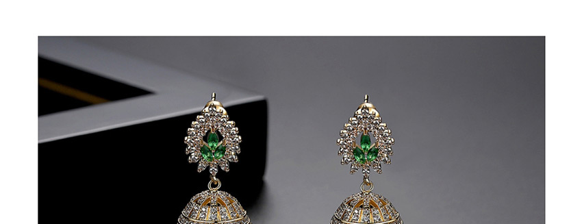 Fashion Green Geometric Cutout Earrings With Diamonds And Crystal Beads,Earrings