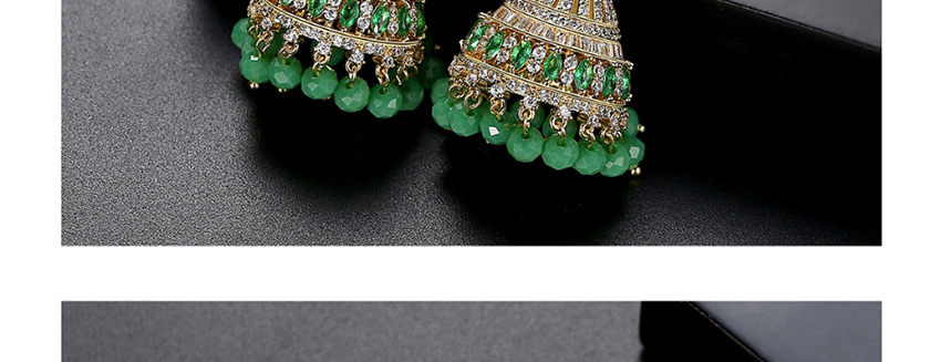 Fashion Green Geometric Cutout Earrings With Diamonds And Crystal Beads,Earrings