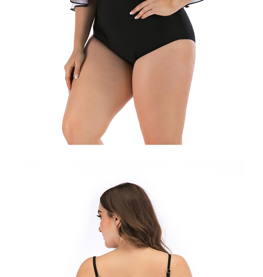 Fashion Black Large Cup Ruffled Plus Size One-piece Swimsuit,Swimwear Plus Size