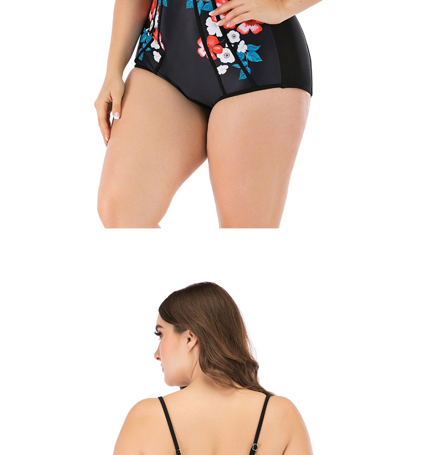Fashion Suit Flower Print V-neck One-piece Swimsuit,Swimwear Plus Size