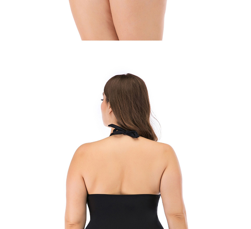 Fashion Black Printed Contrast Halter Hollow Plus Size One Piece Swimsuit,Swimwear Plus Size