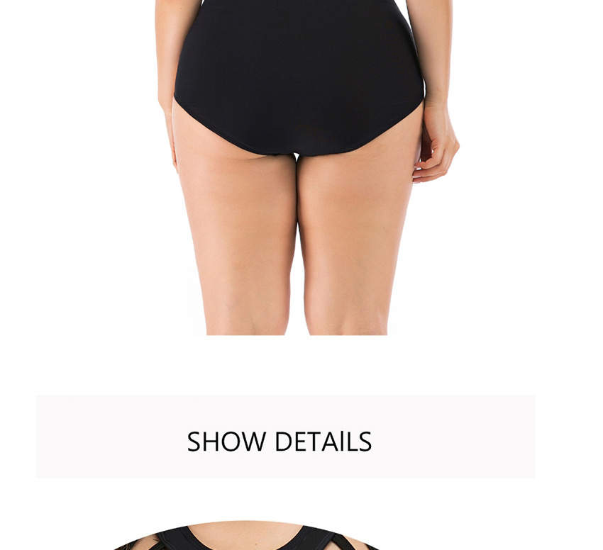 Fashion Black Printed Contrast Halter Hollow Plus Size One Piece Swimsuit,Swimwear Plus Size