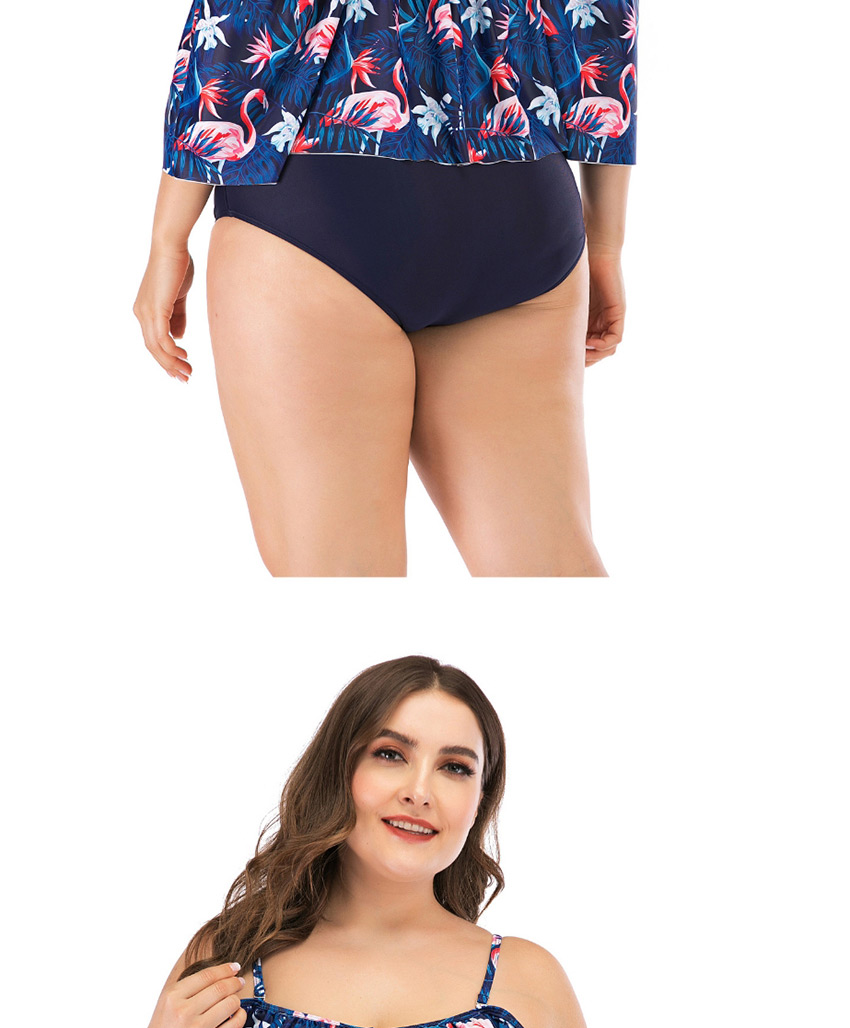 Fashion Sapphire Ruffled Flamingo Printed One Piece Swimsuit,Swimwear Plus Size