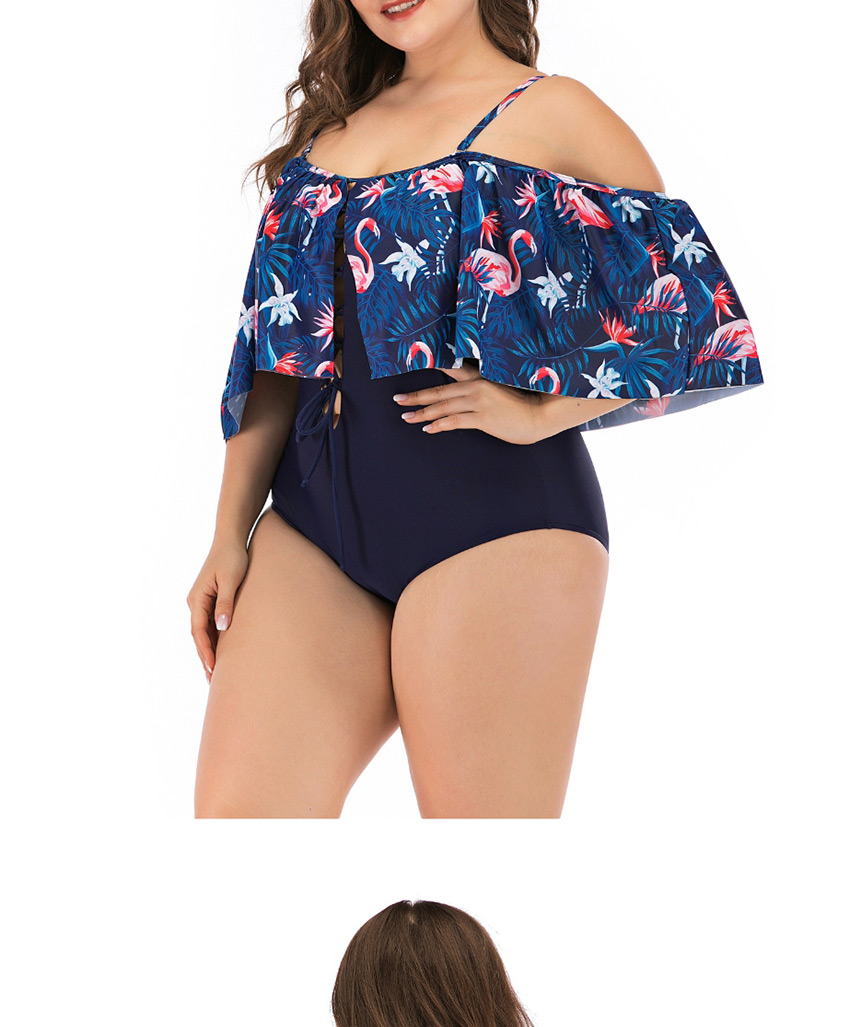 Fashion Sapphire Ruffled Flamingo Printed One Piece Swimsuit,Swimwear Plus Size