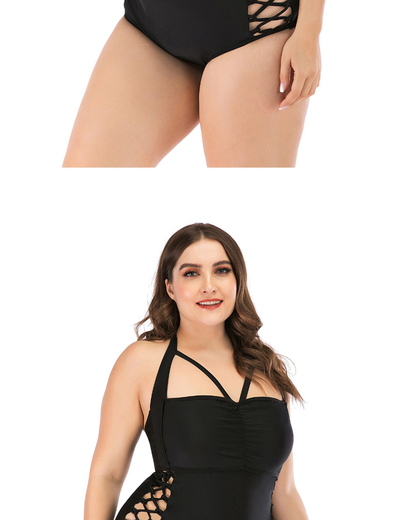 Fashion Black Halter Cutout Plus Size One-piece Swimsuit,Swimwear Plus Size