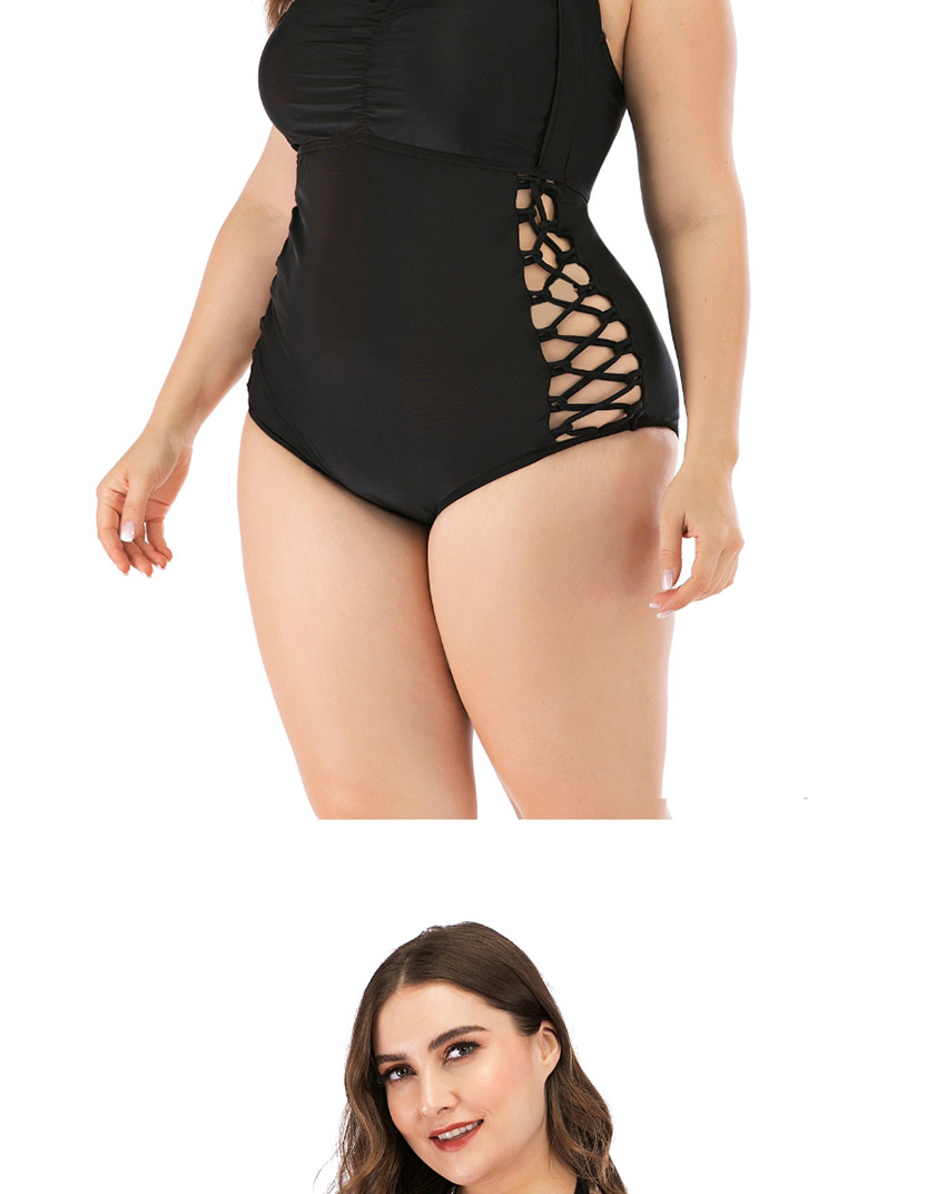 Fashion Black Halter Cutout Plus Size One-piece Swimsuit,Swimwear Plus Size