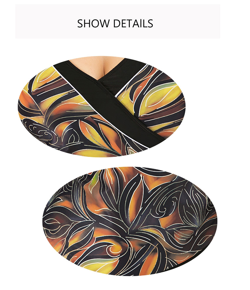 Fashion Coffee Color Geometric Print Cross V-neck One-piece Swimsuit,Swimwear Plus Size