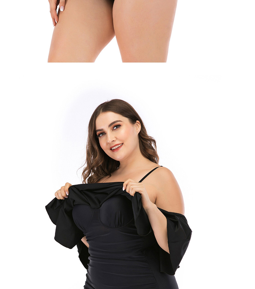 Fashion Black Ruffled Pleated Plus Size One-piece Swimsuit,Swimwear Plus Size