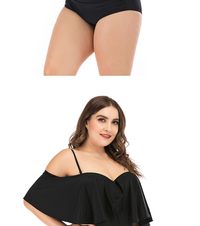 Fashion Black Ruffled Pleated Plus Size One-piece Swimsuit,Swimwear Plus Size