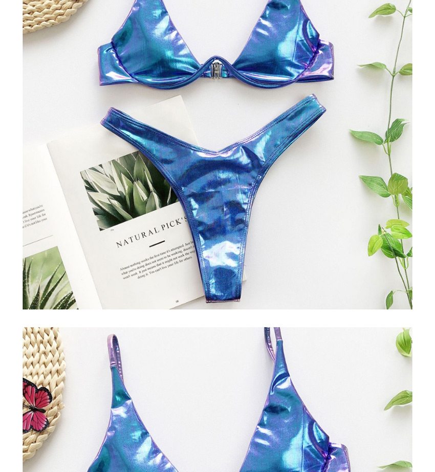 Fashion Blue Underwire Special Fabric Low Waist Split Swimsuit,Bikini Sets