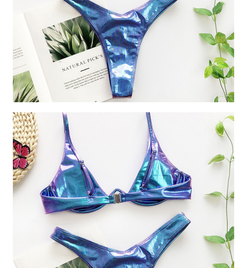 Fashion Blue Underwire Special Fabric Low Waist Split Swimsuit,Bikini Sets