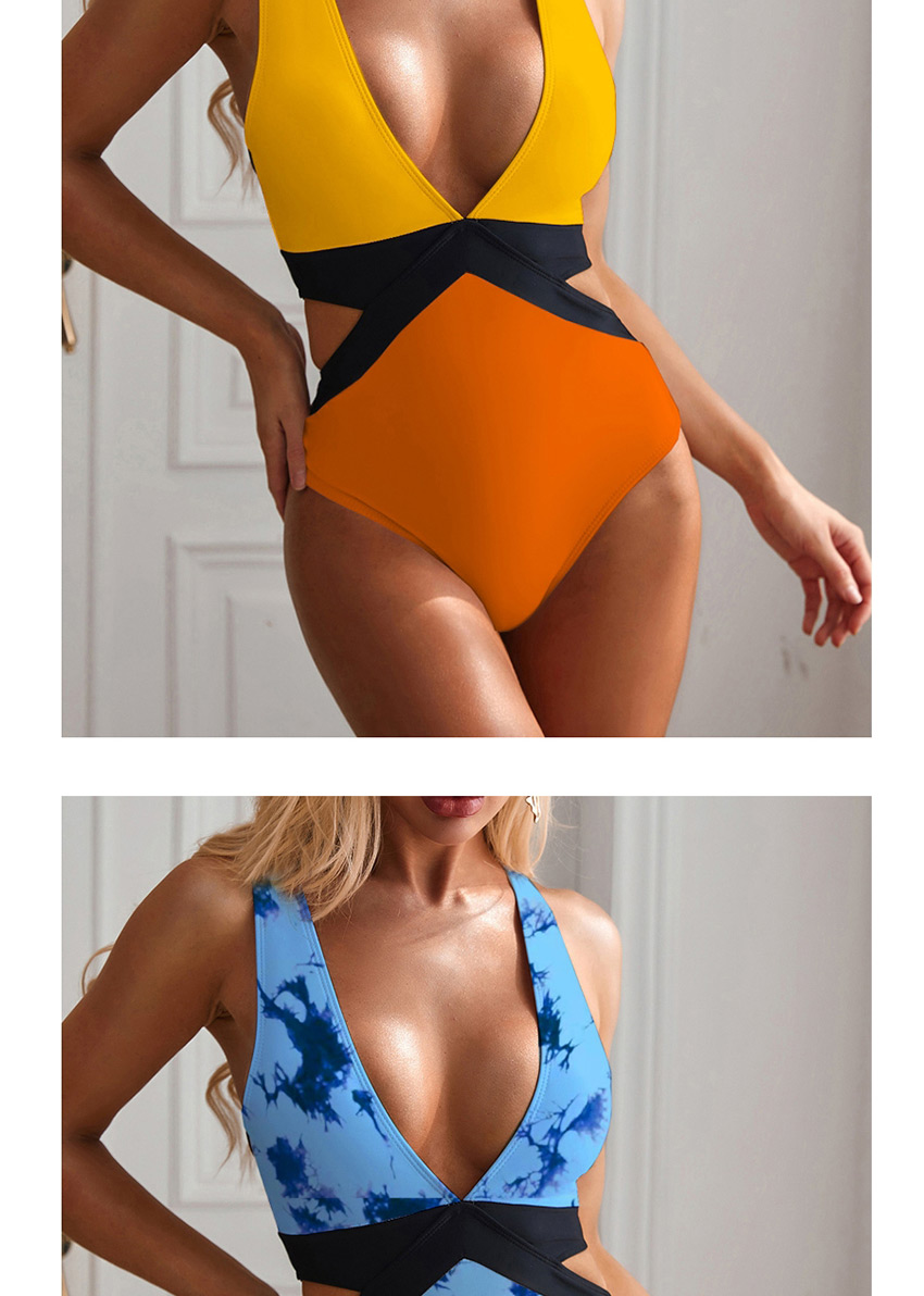 Fashion Orange Contrast Color Cutout One-piece Swimsuit,One Pieces