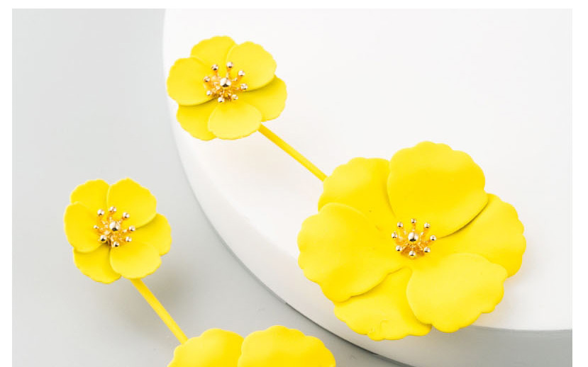 Fashion Yellow Inlay Alloy Flower Long Earrings,Drop Earrings
