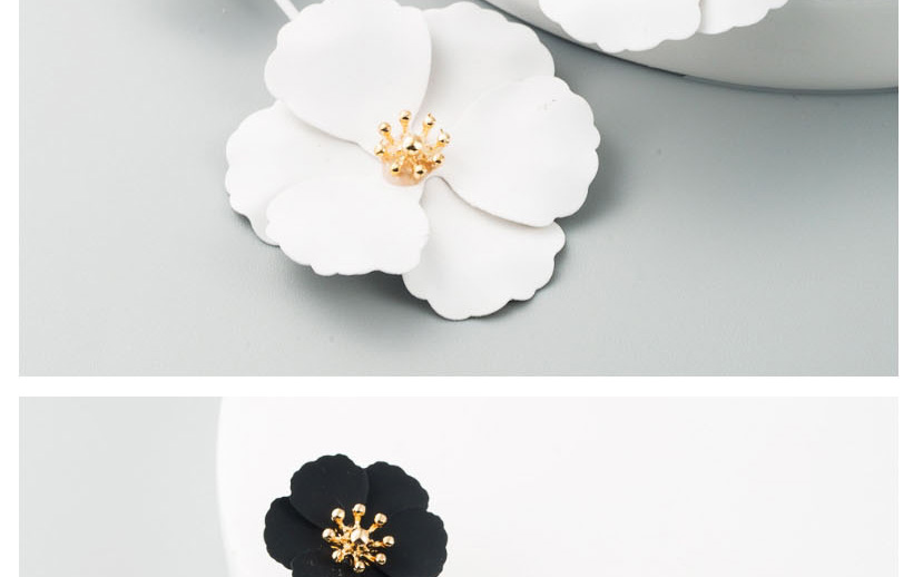 Fashion Black Inlay Alloy Flower Long Earrings,Drop Earrings
