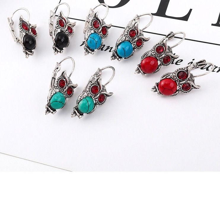Fashion Blue Owl Diamond Earrings Necklace Set,Jewelry Sets
