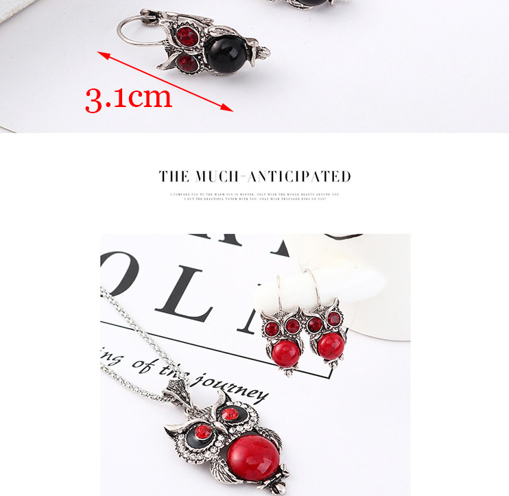 Fashion Red Owl Diamond Earrings Necklace Set,Jewelry Sets