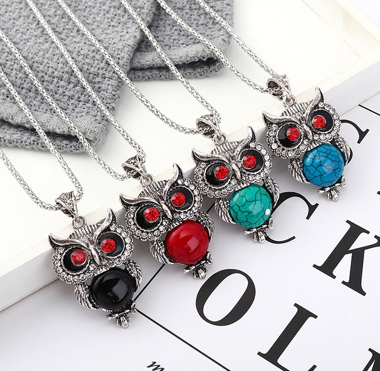 Fashion Red Owl Diamond Earrings Necklace Set,Jewelry Sets