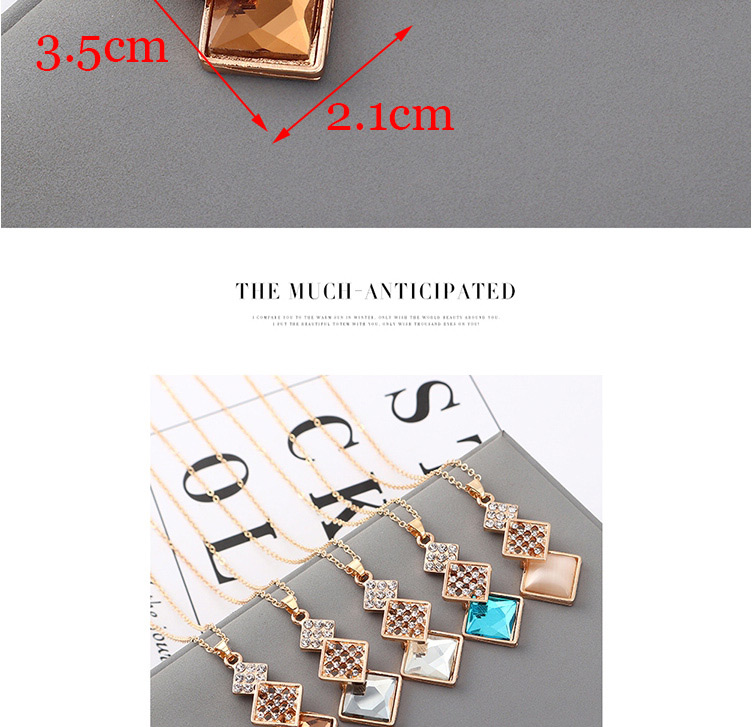 Fashion Sea Blue Geometric Square Diamond Earrings Necklace Set,Jewelry Sets