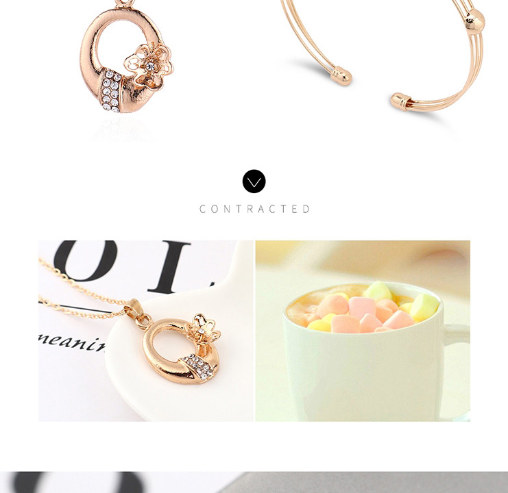 Fashion Gold Small Flower Diamond Earrings Necklace Ring Bracelet Set,Jewelry Sets