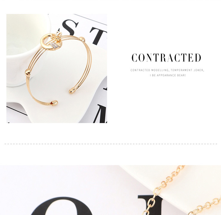 Fashion Gold Small Flower Diamond Earrings Necklace Ring Bracelet Set,Jewelry Sets
