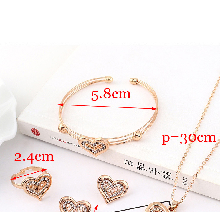 Fashion Gold Love Diamond Earrings Necklace Ring Bracelet Set,Jewelry Sets