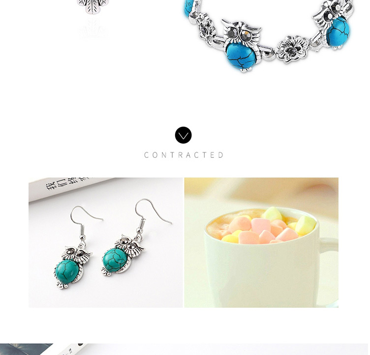 Fashion Blue Owl Diamond Earrings Necklace Bracelet Set,Jewelry Sets