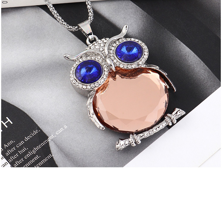 Fashion Champagne Gold + White + Blue Owl With Diamond Necklace,Bib Necklaces