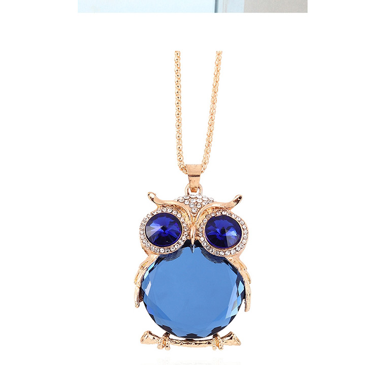 Fashion Platinum + Pink Owl With Diamond Necklace,Bib Necklaces