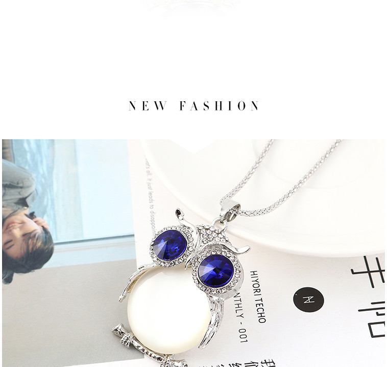 Fashion Platinum + White Owl With Diamond Necklace,Bib Necklaces